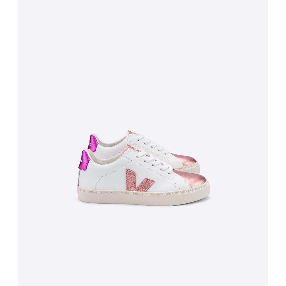 Veja ESPLAR LEATHER Kids\' Sneakers White/Pink/Purple | NZ 809PJJ